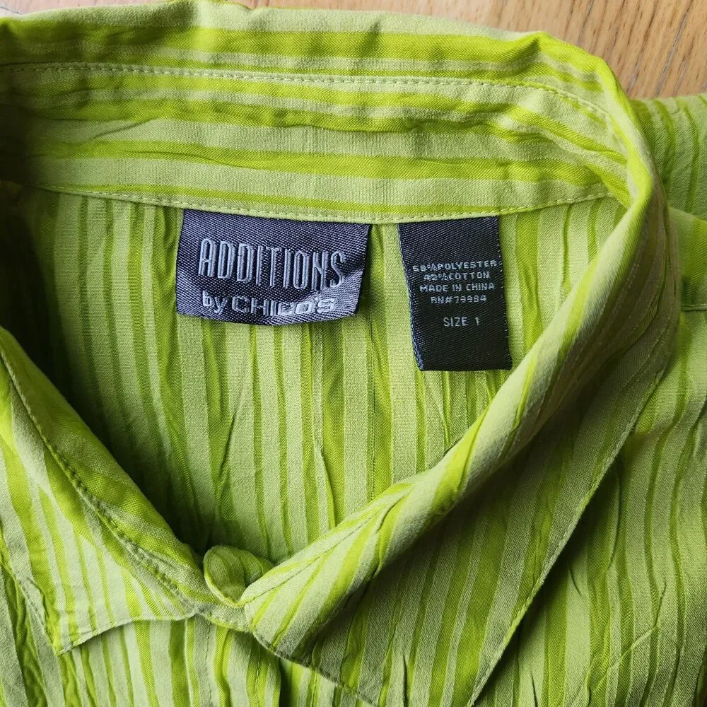 Additions by Chico's 3/4 Sleeve Green Striped Blouse/ Tunic, Size 1